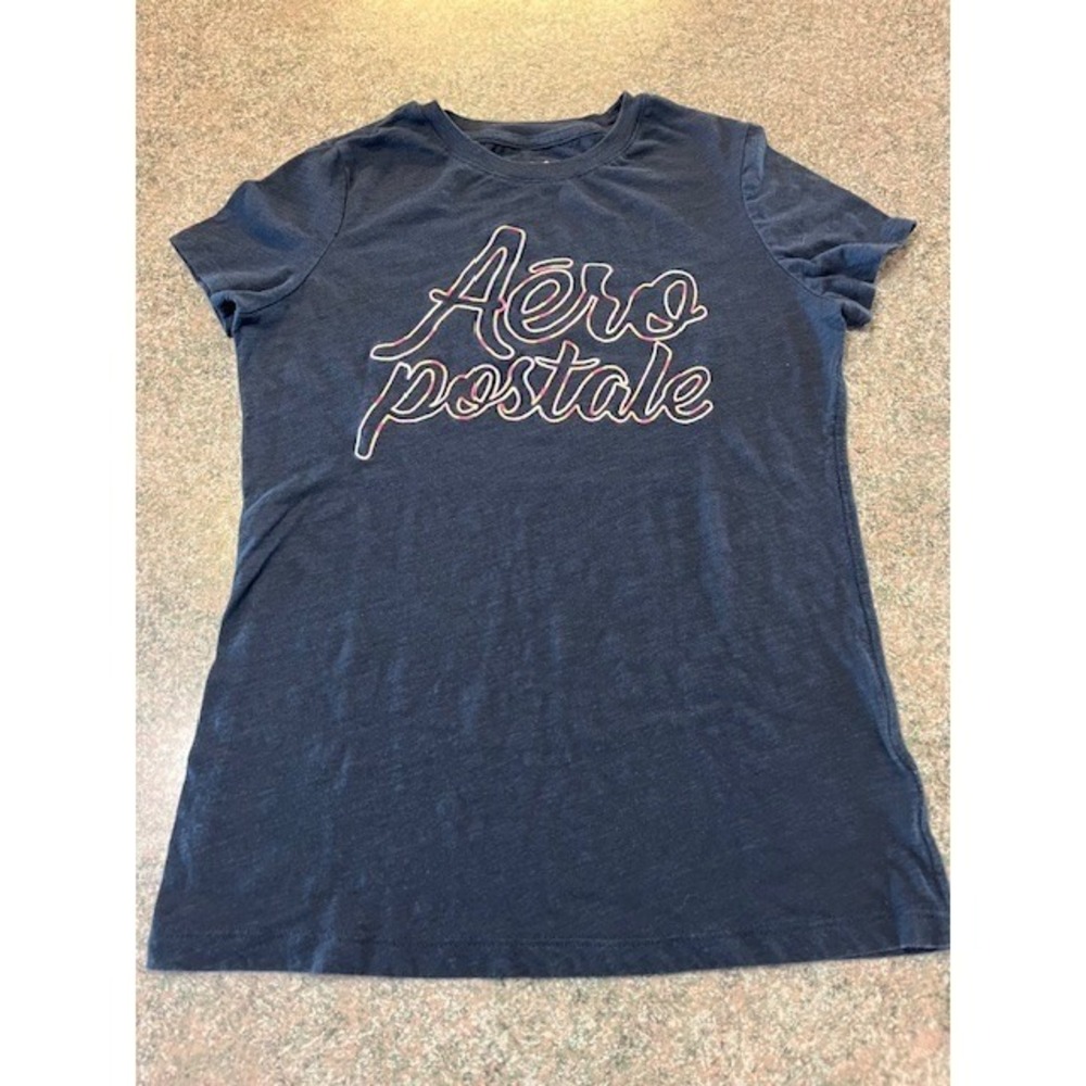 Aeropostale Girls Navy Blue Graphic Logo T-Shirt Short Sleeve Crew Neck Kids L
